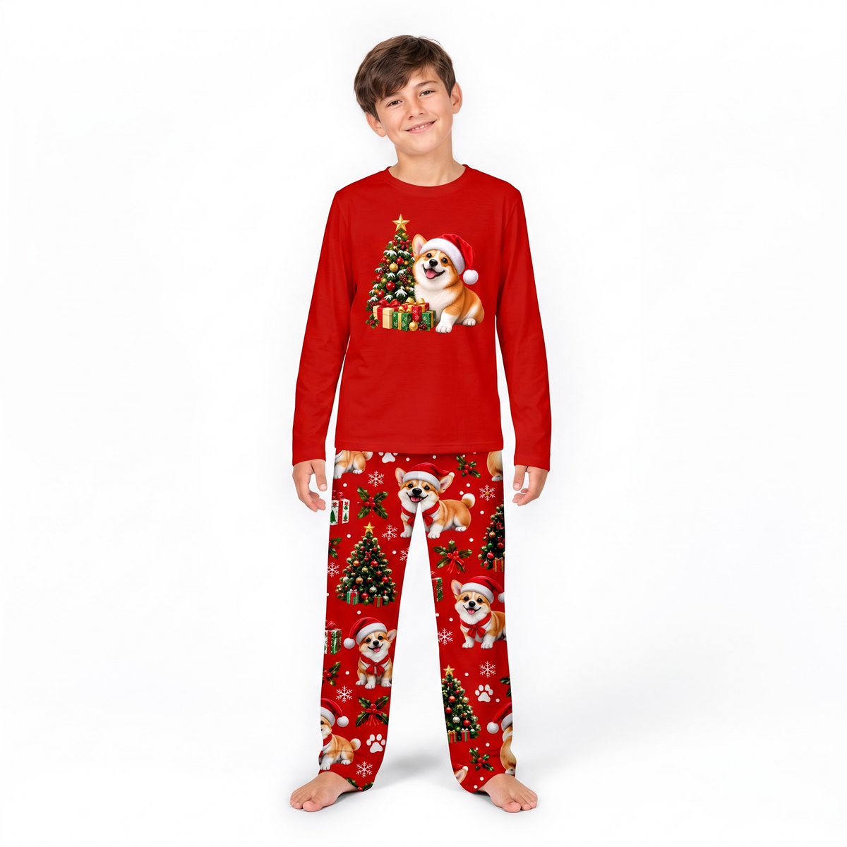 Cute Corgi Christmas Family Matching Pajamas With Pet