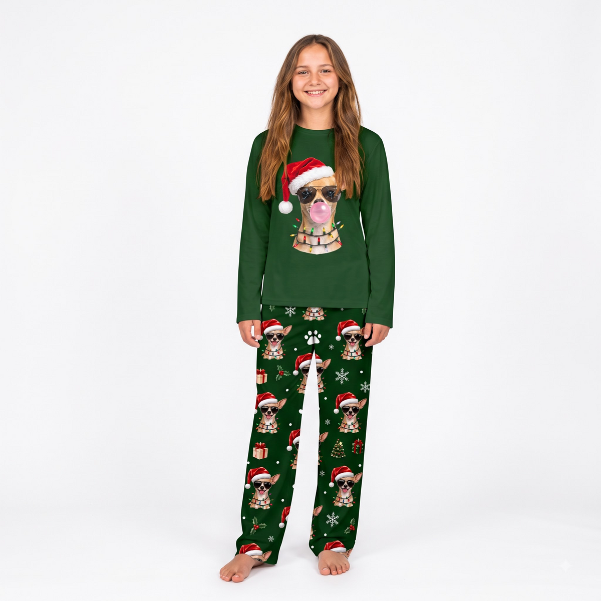 Funny Chihuahua Bubble Gum Christmas Dog Lover Matching Family Christmas Pajamas