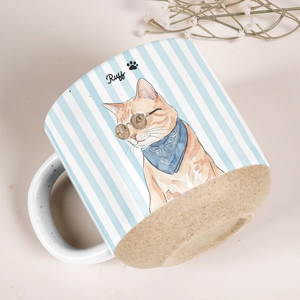 Custom Striped Pet Pottery Mug Watercolor Art - Personalized Mug