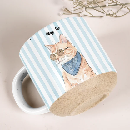 Custom Striped Pet Pottery Mug Watercolor Art - Personalized Mug