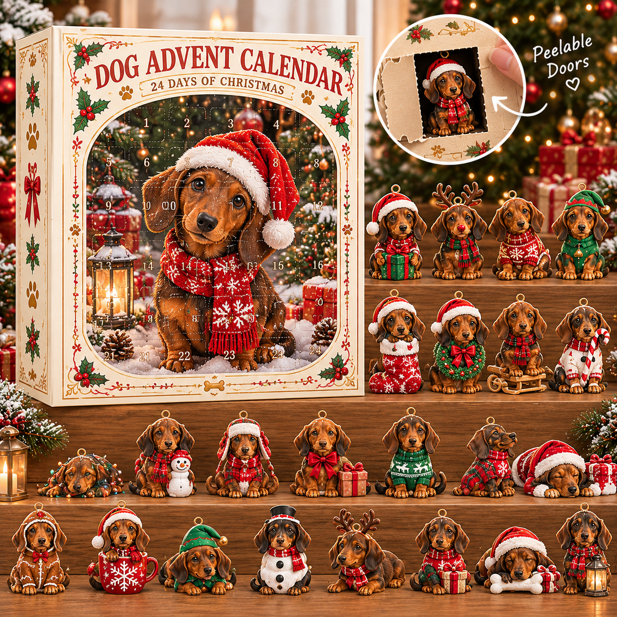 Cute Dachshund Christmas Advent Calendar, 24 Days Dog Lover Holiday Countdown Gift