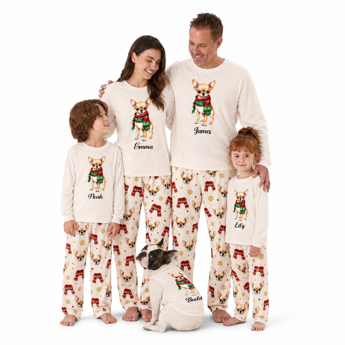 Custom Name Chihuahua Christmas Family Matching Pajamas With Pet