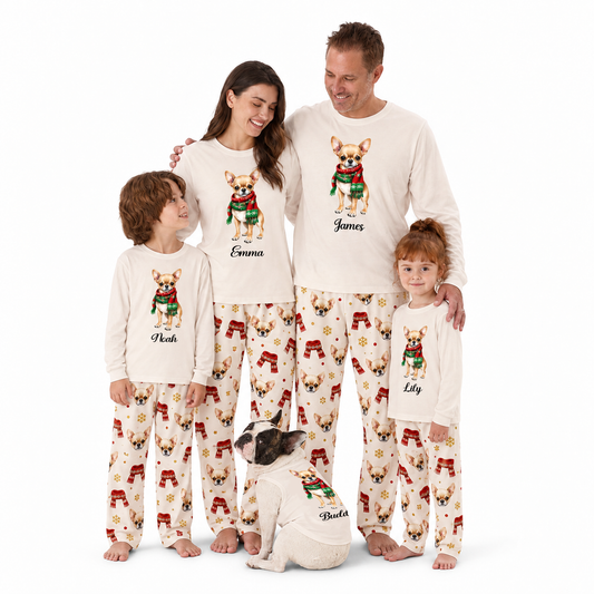 Custom Name Chihuahua Christmas Family Matching Pajamas With Pet
