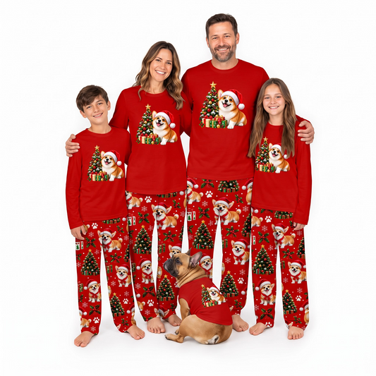 Cute Corgi Christmas Family Matching Pajamas With Pet