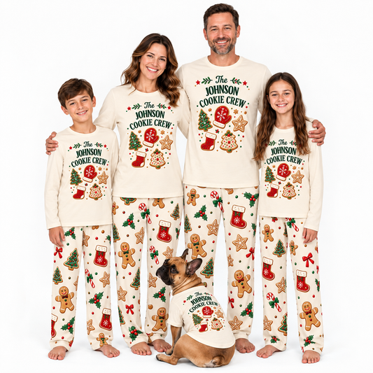Festive Personalized Christmas Cookie Crew Family Matching Christmas Pajamas With Pet