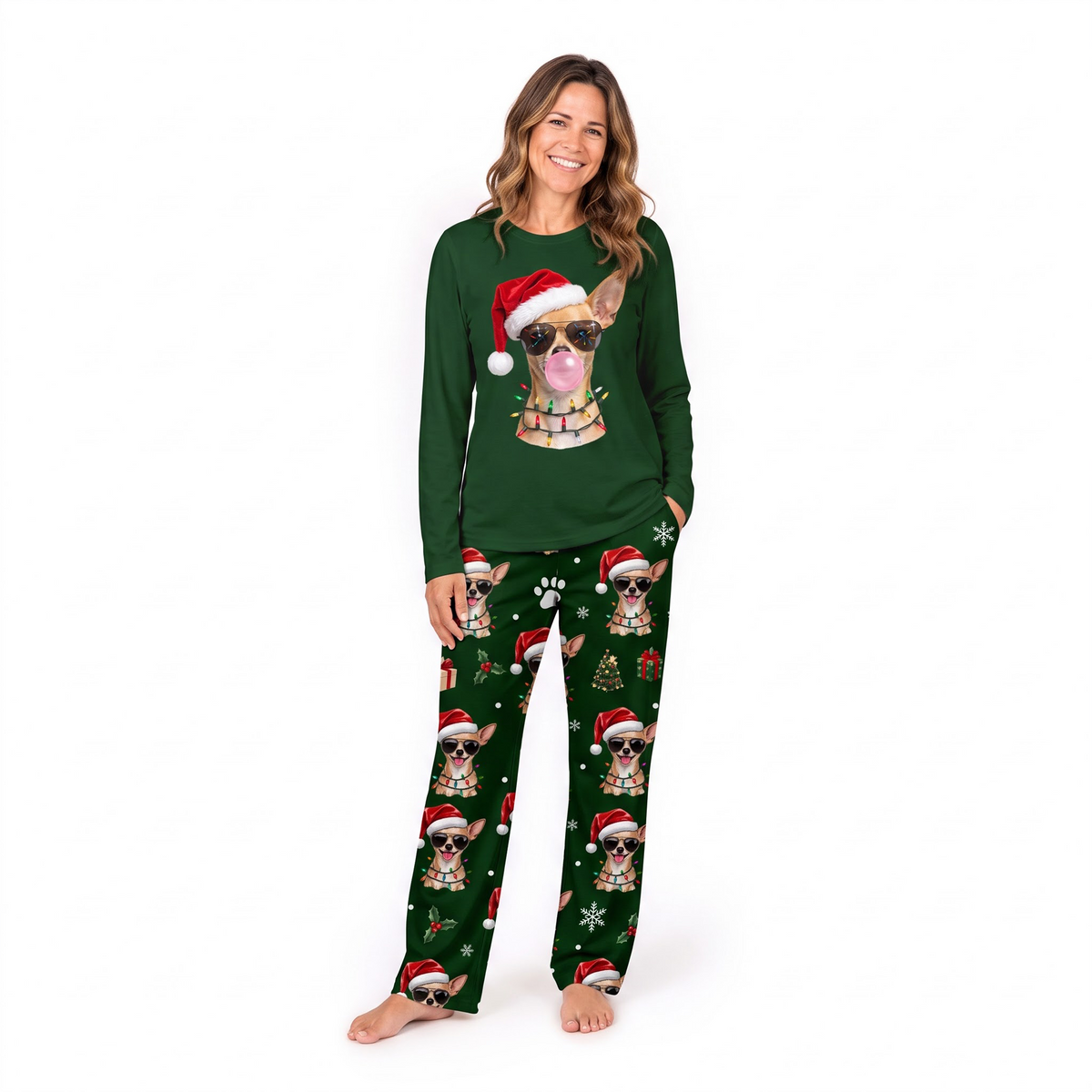 Funny Chihuahua Bubble Gum Christmas Dog Lover Matching Family Christmas Pajamas