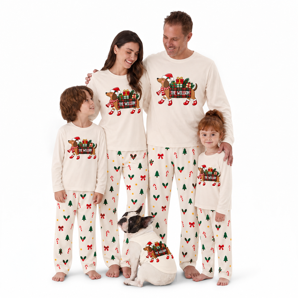 Personalized Festive Dachshund Christmas Gift Family Matching Christmas Pajamas With Pet
