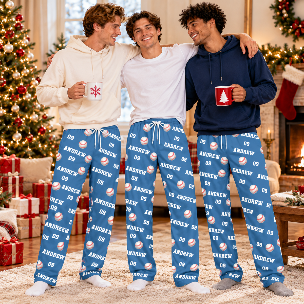 Personalized Baseball Pajama Pants – Custom Name & Number Lounge Pants, Baseball Player Gift