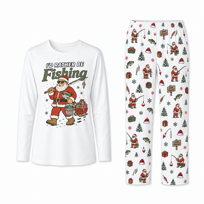 Funny Fishing Santa I'd Rather Be Fishing Matching Family Christmas Pajamas