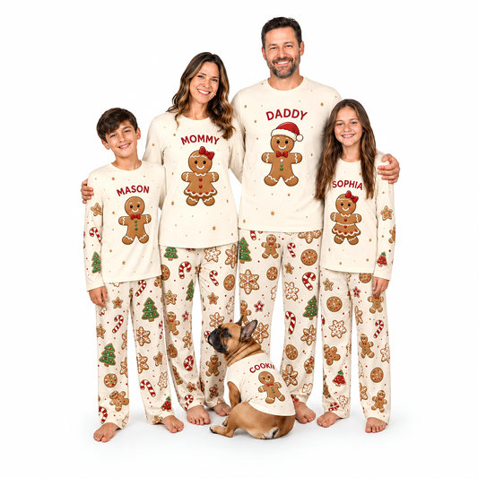 Funny Gingerbread Family Matching Christmas Pajamas With Pet