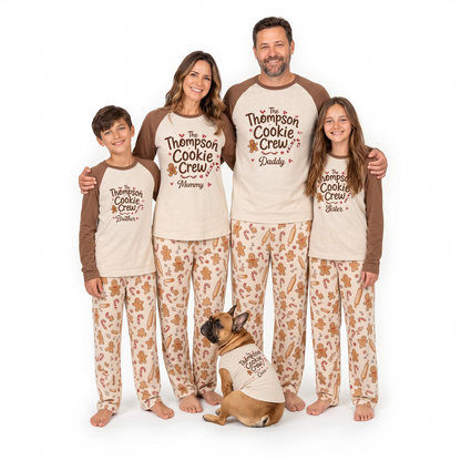 Cute Personalized Gingerbread Cookie Crew Family Christmas Pajamas With Pet