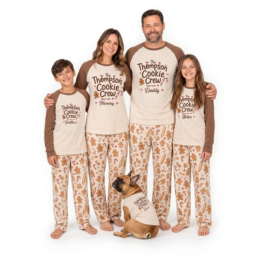 Cute Personalized Gingerbread Cookie Crew Family Christmas Pajamas With Pet