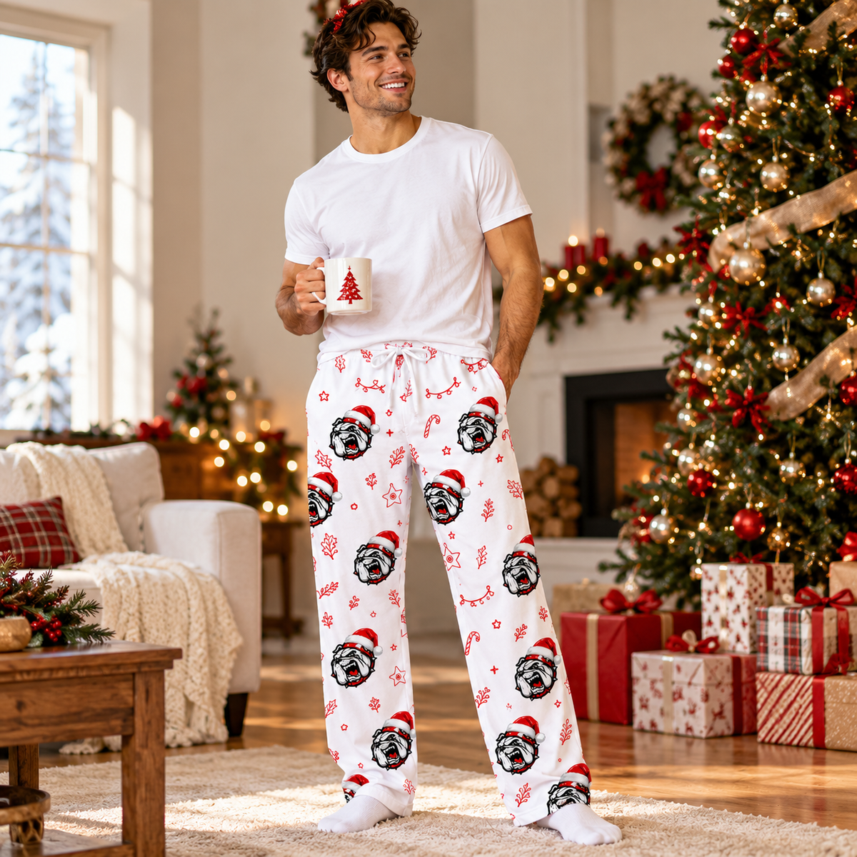 Personalized Logo/Mascot Christmas Pajama Pants, Custom Logo/Mascot Matching Christmas Lounge Pants