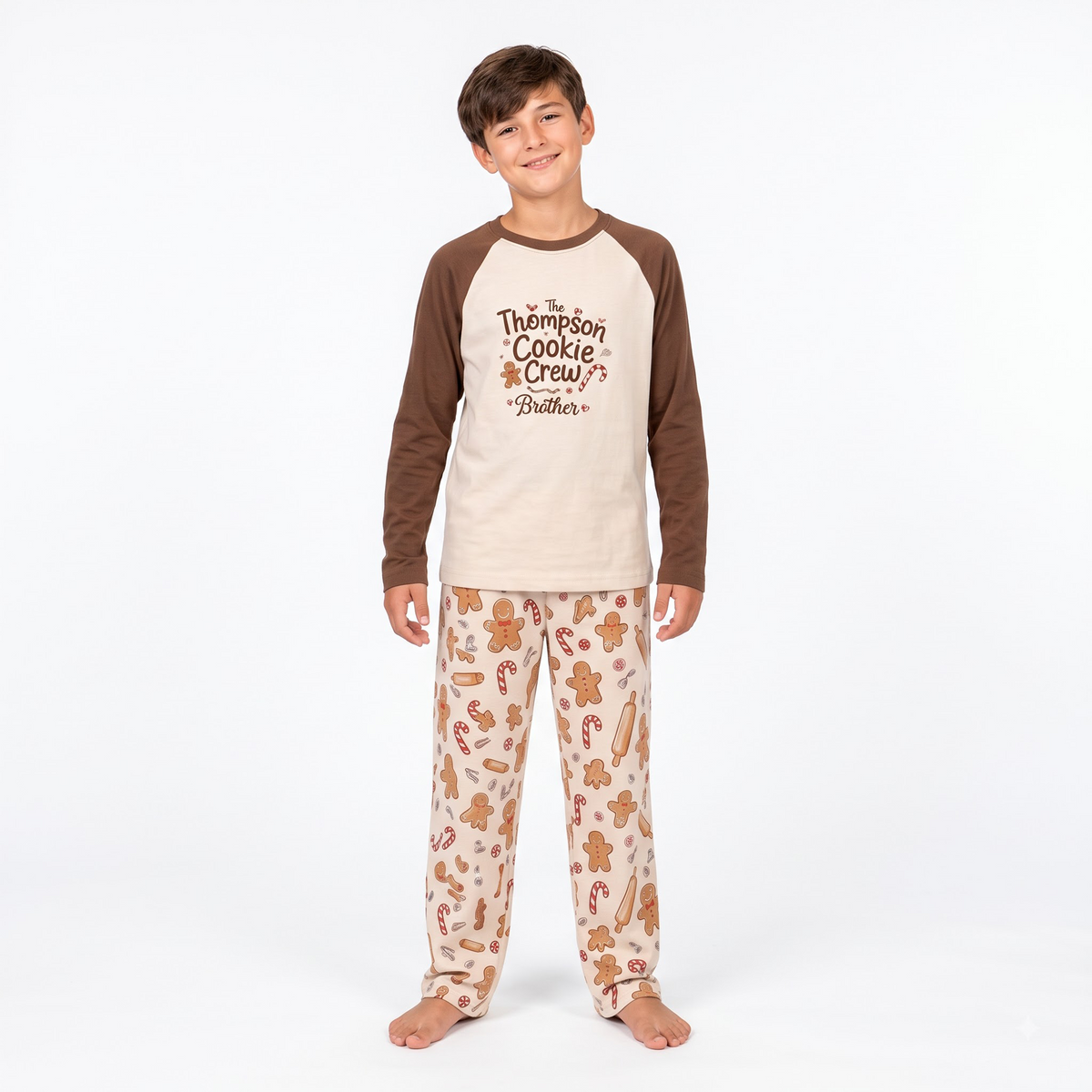 Cute Personalized Gingerbread Cookie Crew Family Christmas Pajamas With Pet