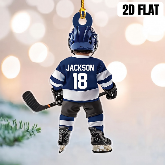 Personalized Ice Hockey Acrylic Christmas Ornament, Custom Name & Number Gift
