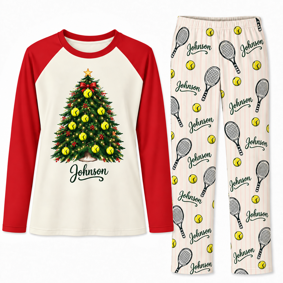 Personalized Tennis Lover Christmas Tree Family Matching Pajamas