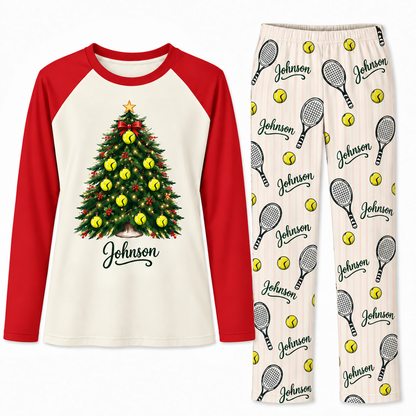 Personalized Tennis Lover Christmas Tree Family Matching Pajamas