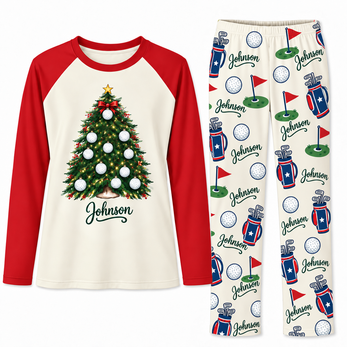 Personalized Name Golf Ball Christmas Tree Matching Christmas Pajamas