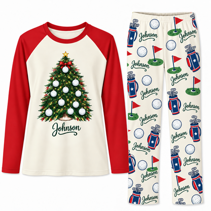 Personalized Name Golf Ball Christmas Tree Matching Christmas Pajamas
