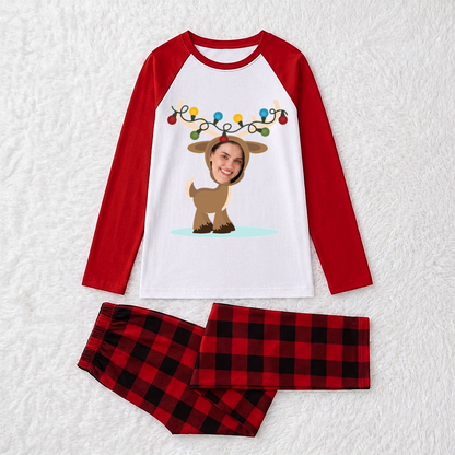 Custom Face Reindeer Family Matching Christmas Pajamas With Pet