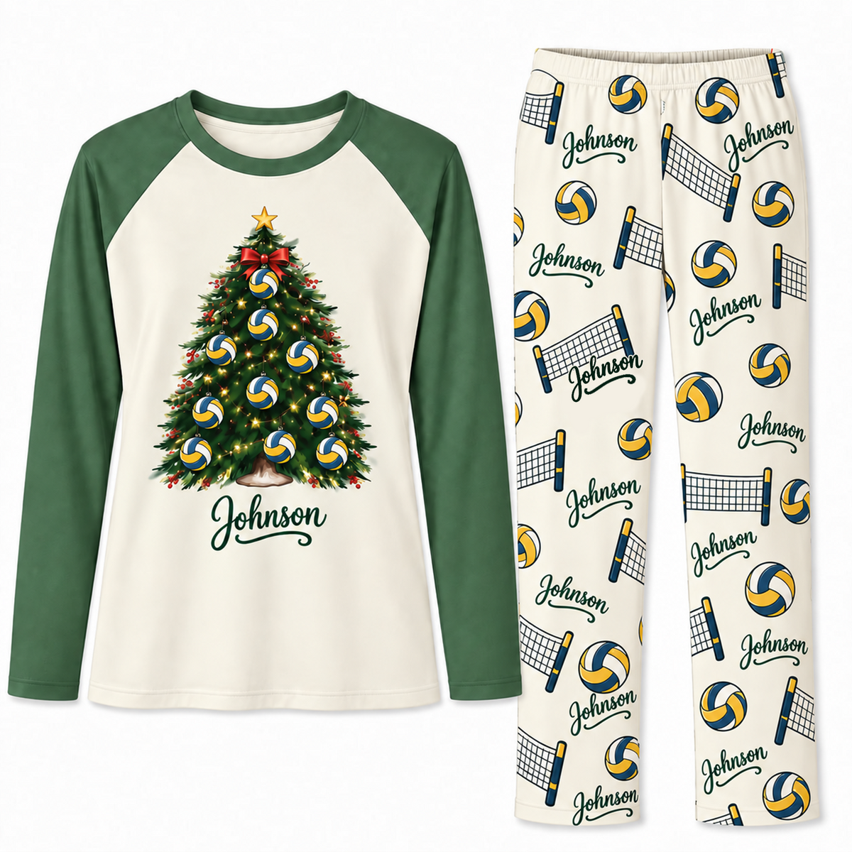Personalized Name Volleyball Christmas Tree Family Christmas Pajamas