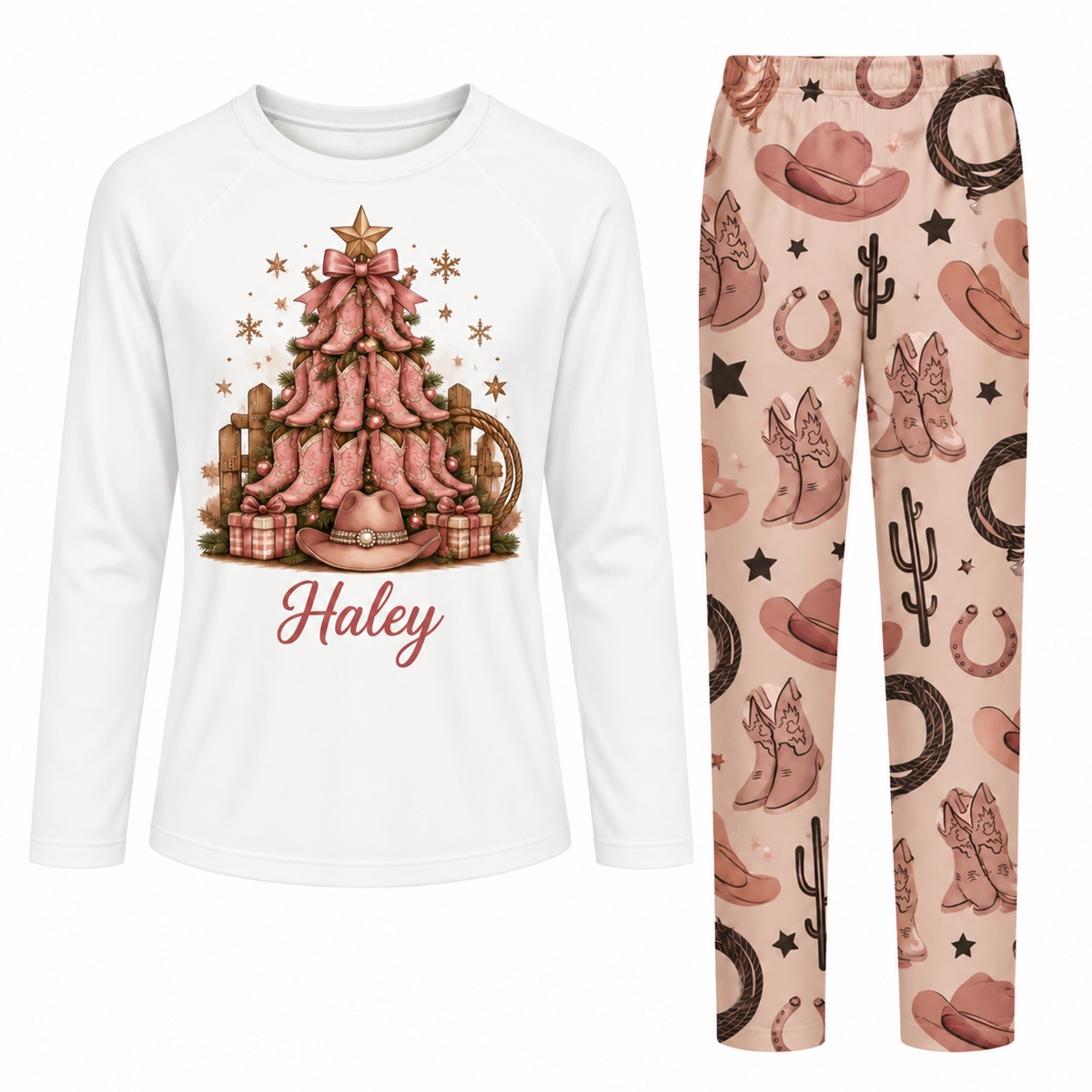 Custom Name Cowboy Christmas Western Matching Family Pajamas