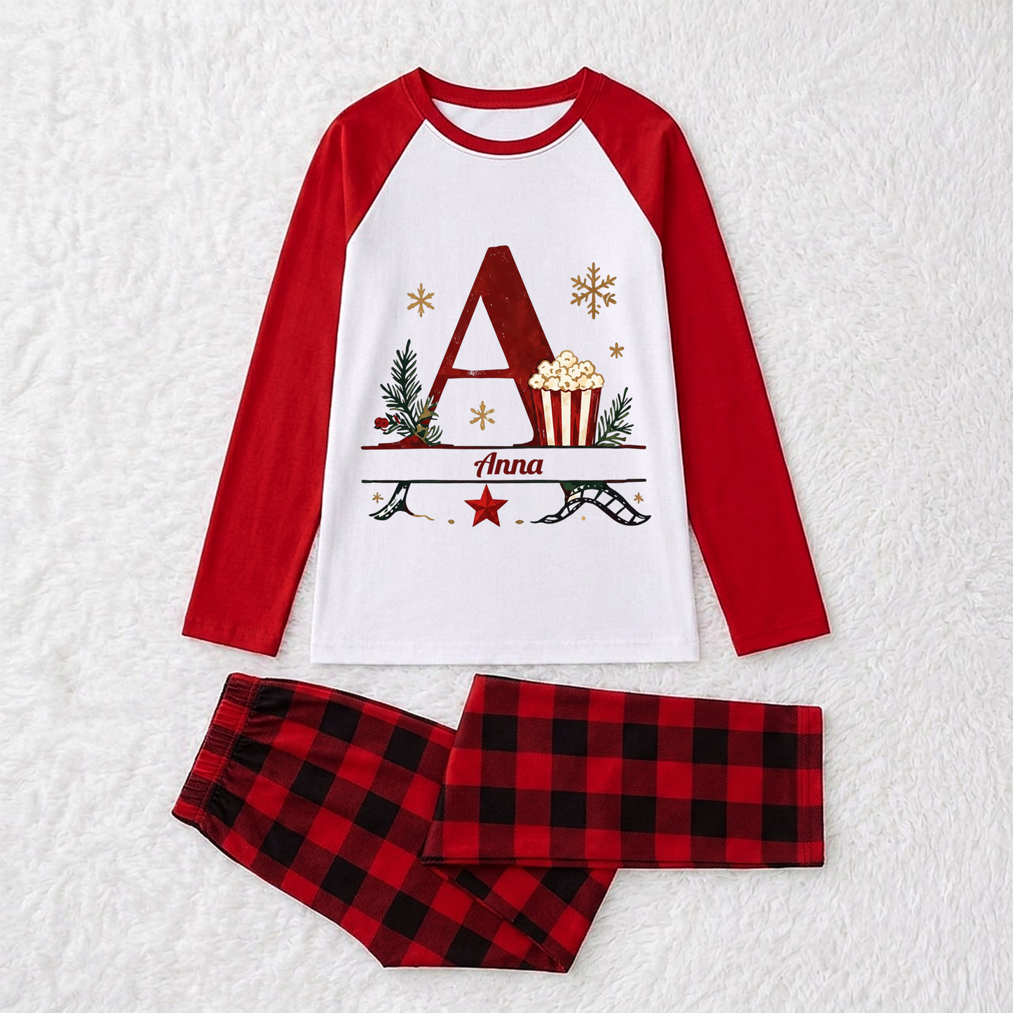 Festive Personalized Christmas Movie Night Initial Family Christmas Pajamas
