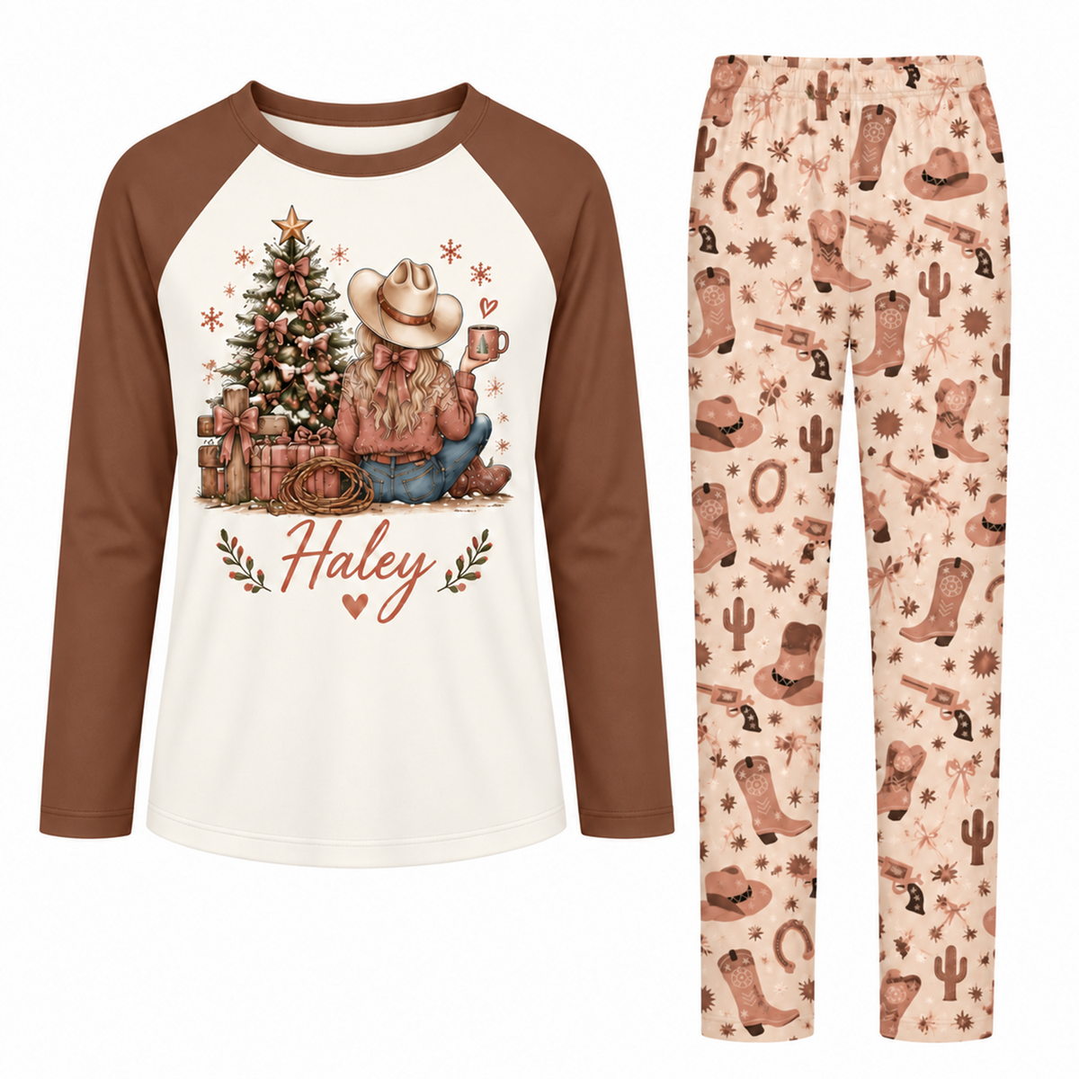 Personalized Cowgirl Christmas Tree Western Pajama Set