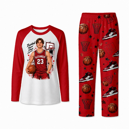 Personalized Custom Photo Basketball Matching Family Pajamas, Custom Name & Number