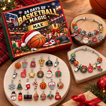 Personalized Basketball Christmas 24 Days Advent Calendar Bracelet Set With 24 Charms