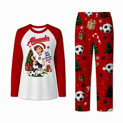 Personalized Soccer Christmas Family Pajamas, Custom Photo Name & Number Holiday Pajama Set