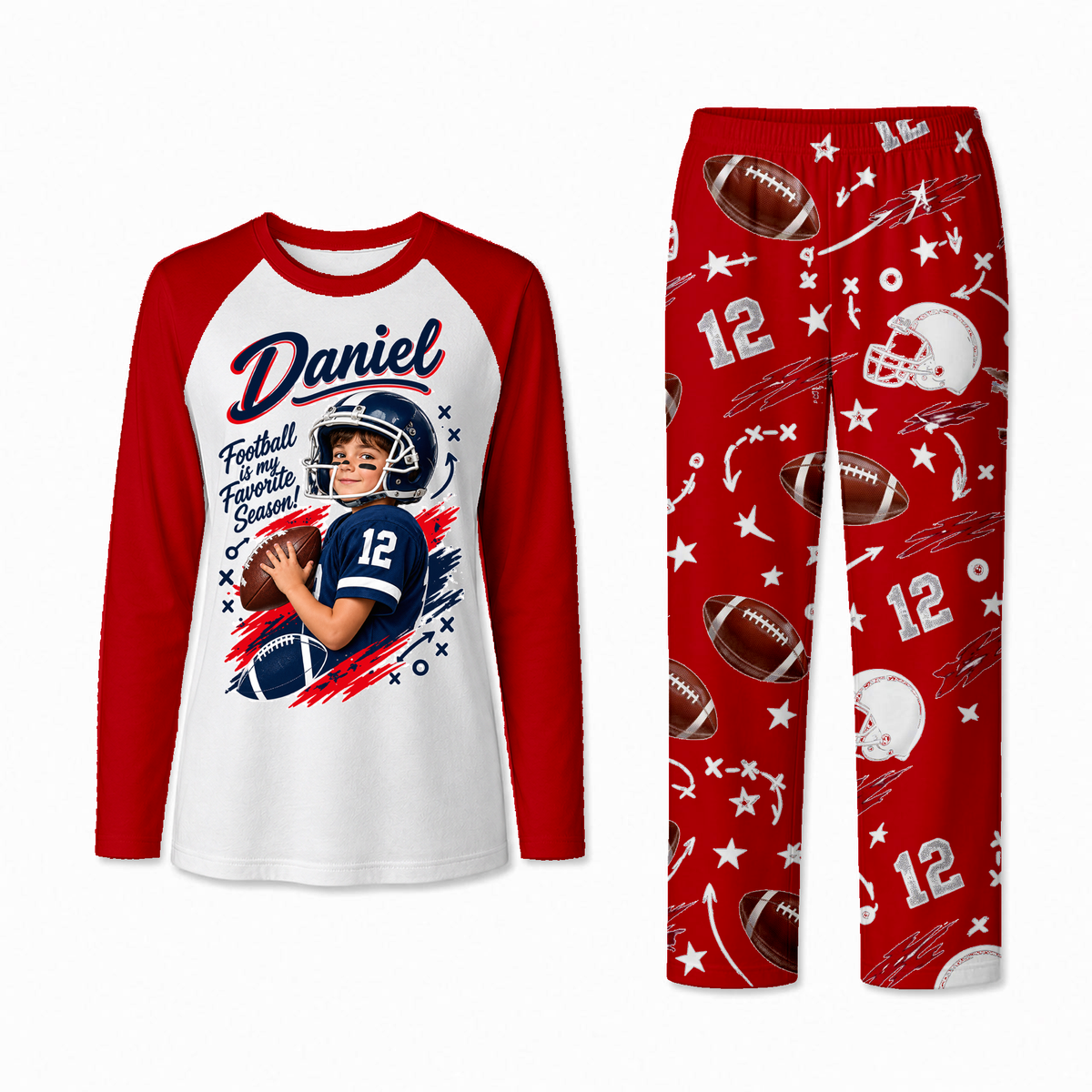 Personalized Custom Photo Football Player Matching Family Pajamas
