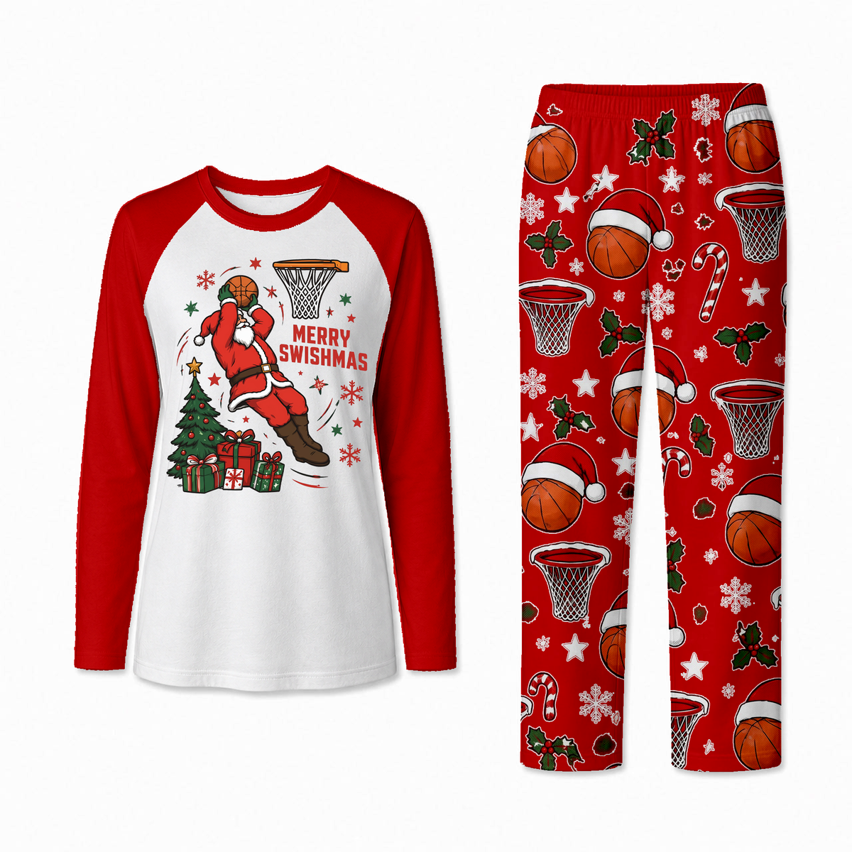 Funny Merry Swishmas Basketball Santa Matching Family Christmas Pajamas