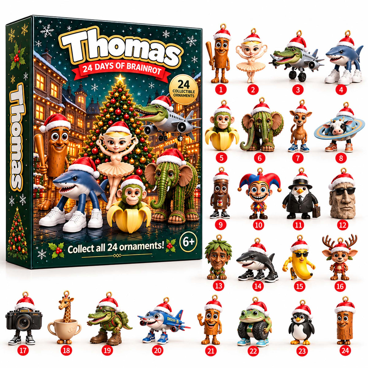Personalized Brainrot Christmas Advent Calendar 2026 – 24 Collectible Character Ornaments