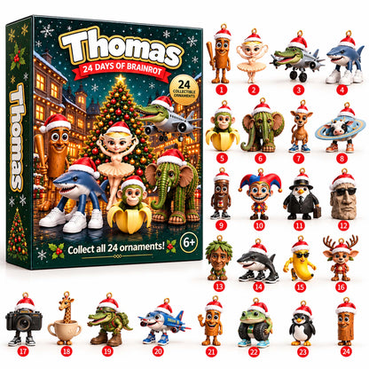 Personalized Brainrot Christmas Advent Calendar 2026 – 24 Collectible Character Ornaments