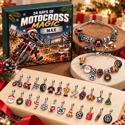 Personalized Motocross Christmas 24 Days Advent Calendar Bracelet Set With 24 Charms