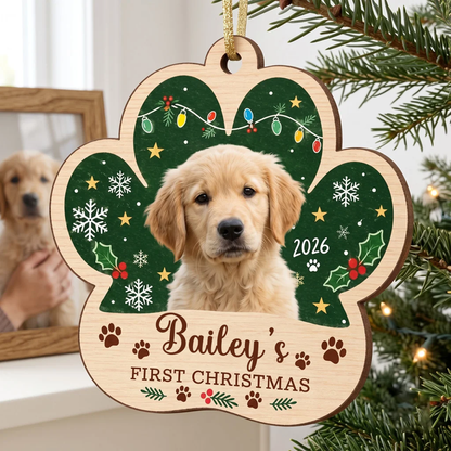 Dog's First Christmas Custom Photo Name Dog Photo Wooden Ornament