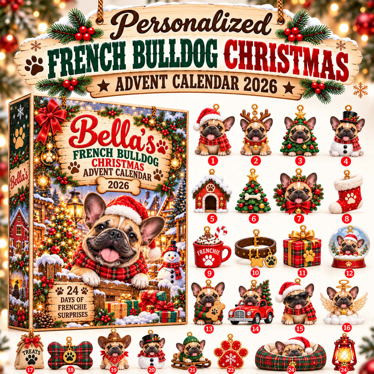 French Bulldog Lover Christmas Advent Calendar – Personalized Holiday Gift for Frenchie Owners