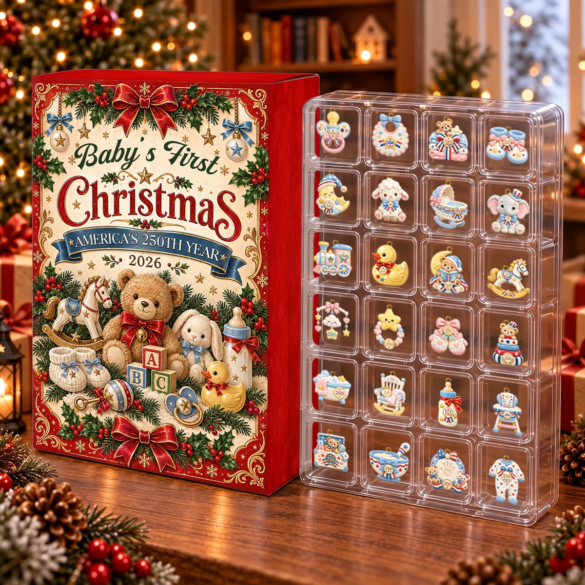 Baby’s First Christmas 2026 Advent Calendar, America’s 250th Year With 24 Acrylic Ornaments