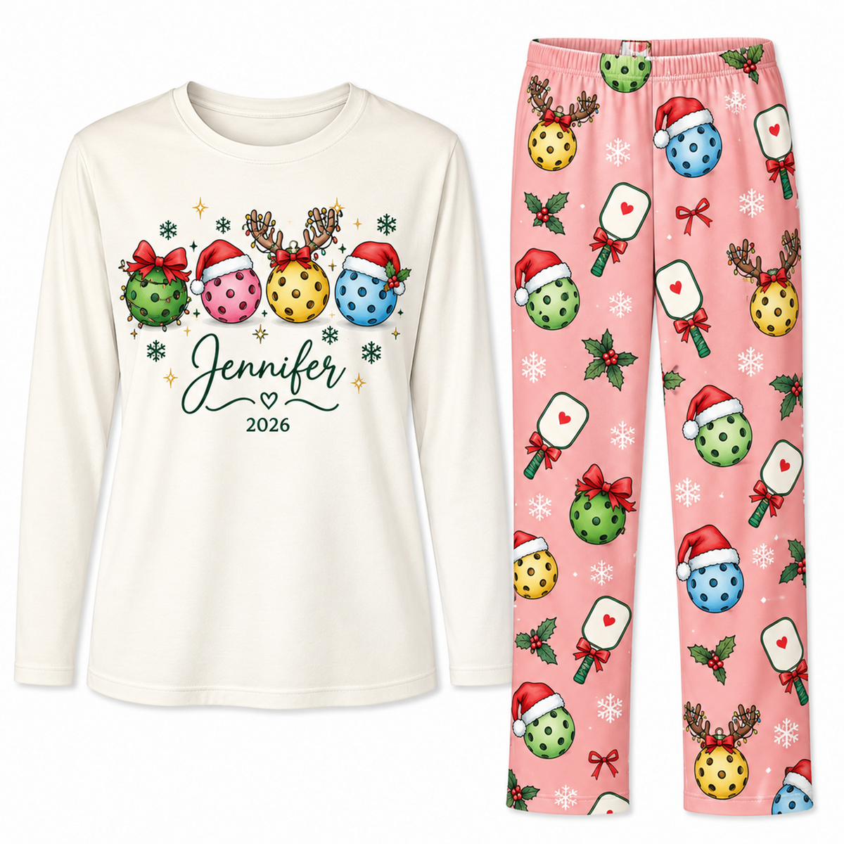 Personalized Name Cute Pickleball Christmas Ornaments Matching Family Pajamas