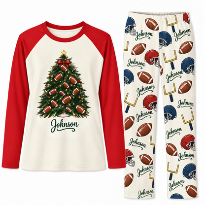 Custom Name American Football Christmas Tree Matching Pajama Sets