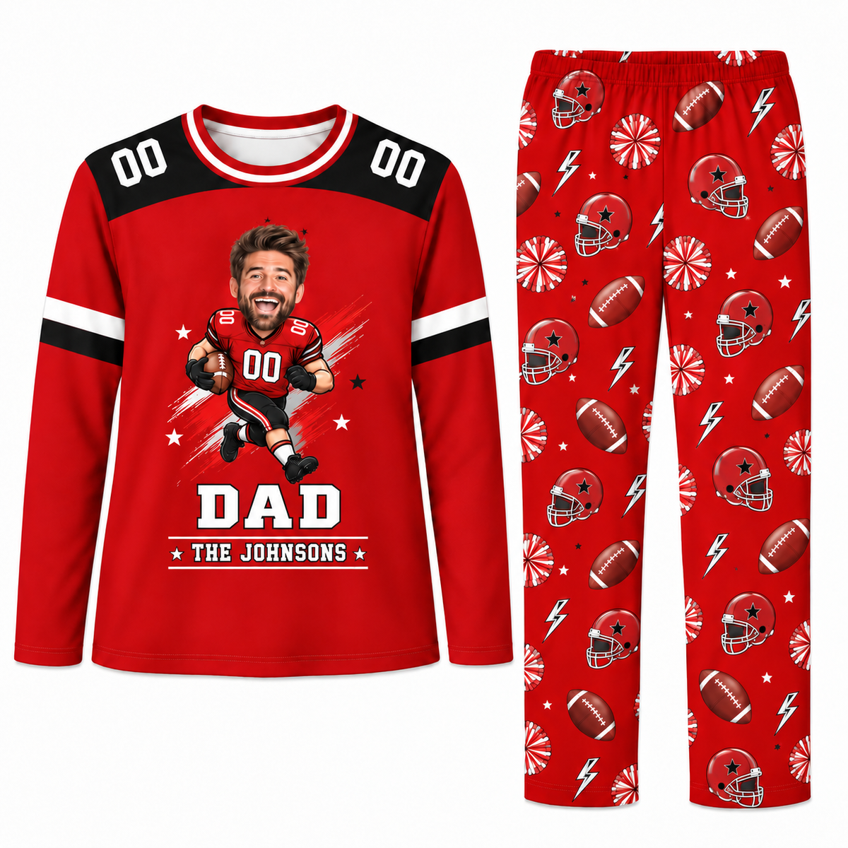 Funny Custom Face Football Jersey Personalized Family Christmas Pajamas