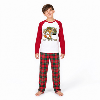 Funny Custom Pet Photo Litter’s Full Plaid Family Christmas Pajamas