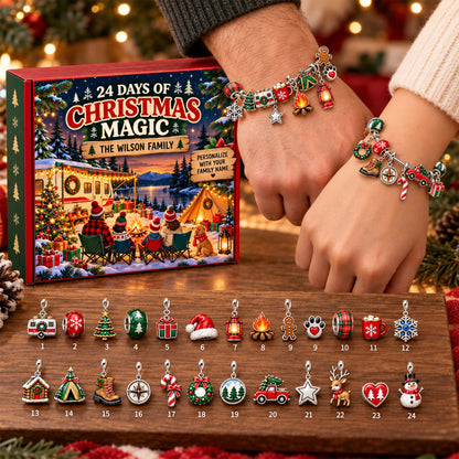 Personalized Family Camping Christmas 24 Days Advent Calendar Bracelet Set With 24 Charms