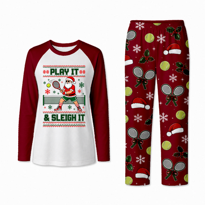 Funny Play It & Sleigh It Santa Tennis Matching Family Christmas Pajamas