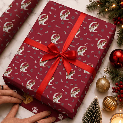 Personalized Pet Photo Moon Name Christmas Wrapping Paper for Dog Lovers