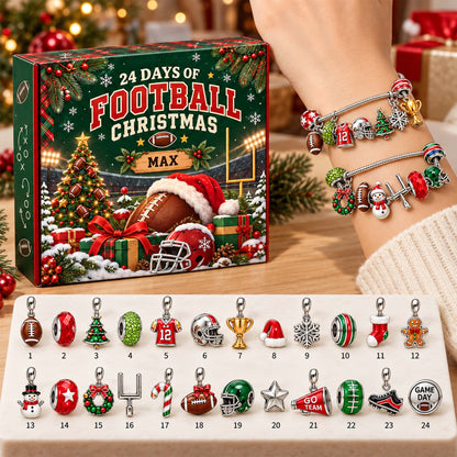Personalized American Football Christmas 24 Days Advent Calendar Bracelet Set With 24 Charms