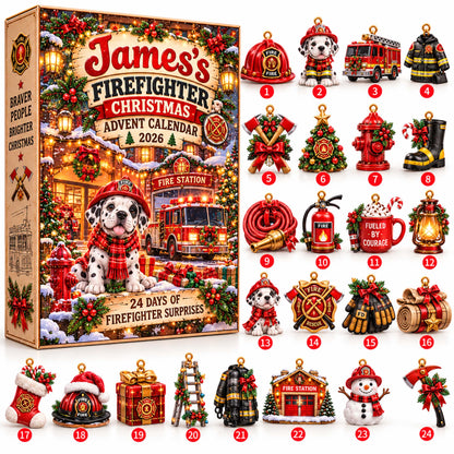 Personalized Firefighter Christmas Advent Calendar 2026 – 24 Days of Firefighter-Themed Collectible Ornaments