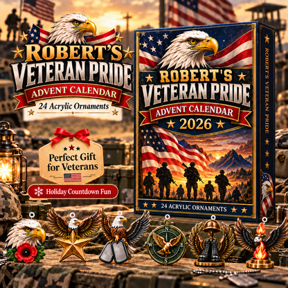 Personalized Veteran Pride Advent Calendar With Custom Name, 24 Acrylic Eagle Christmas Ornaments