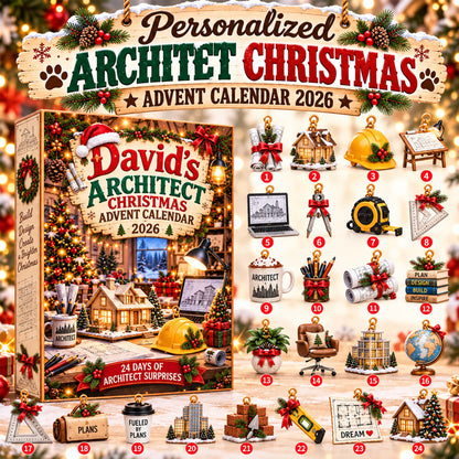 Personalized Architect Christmas Advent Calendar 2026 – 24 Architecture Ornaments
